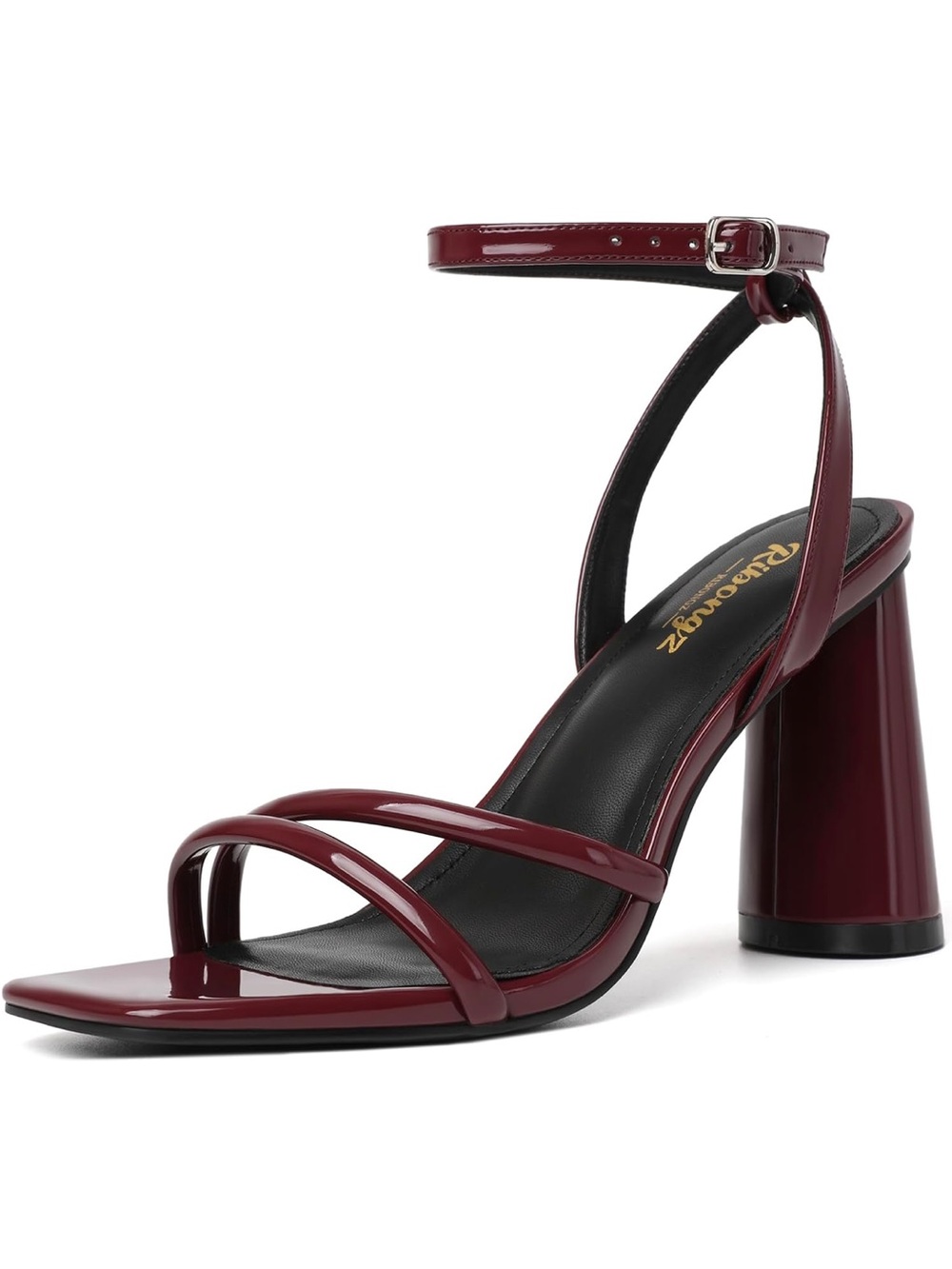 Patent Burgundy Ankle-Strap Block Heel Sandal
